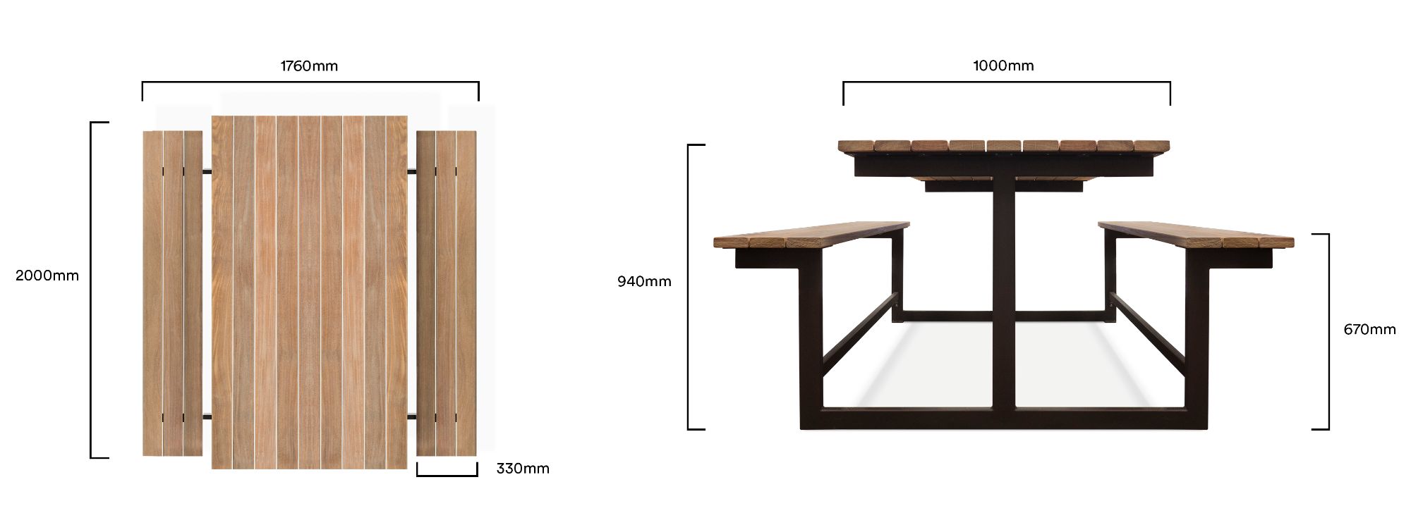 afmetingen van de alto picknickset